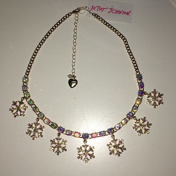 Betsey Johnson Snowflake Necklace Gold AB Crystal Holiday Christmas Authentic - Picture 6 of 10
